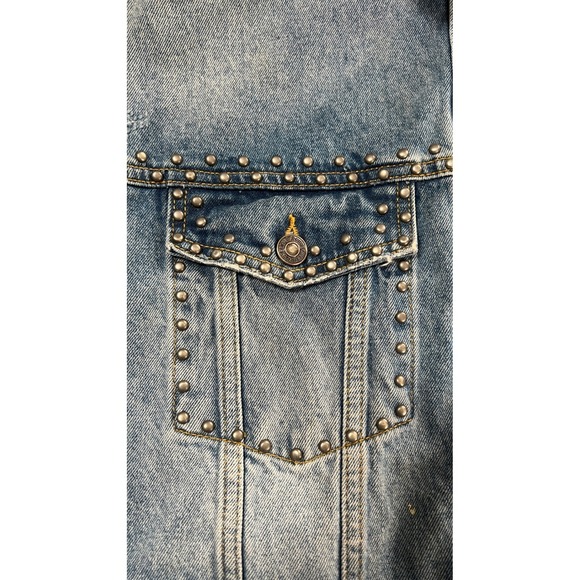 Free People Studded Denim Jacket Blue Distressed Women's S Small - AC - Picture 7 of 11